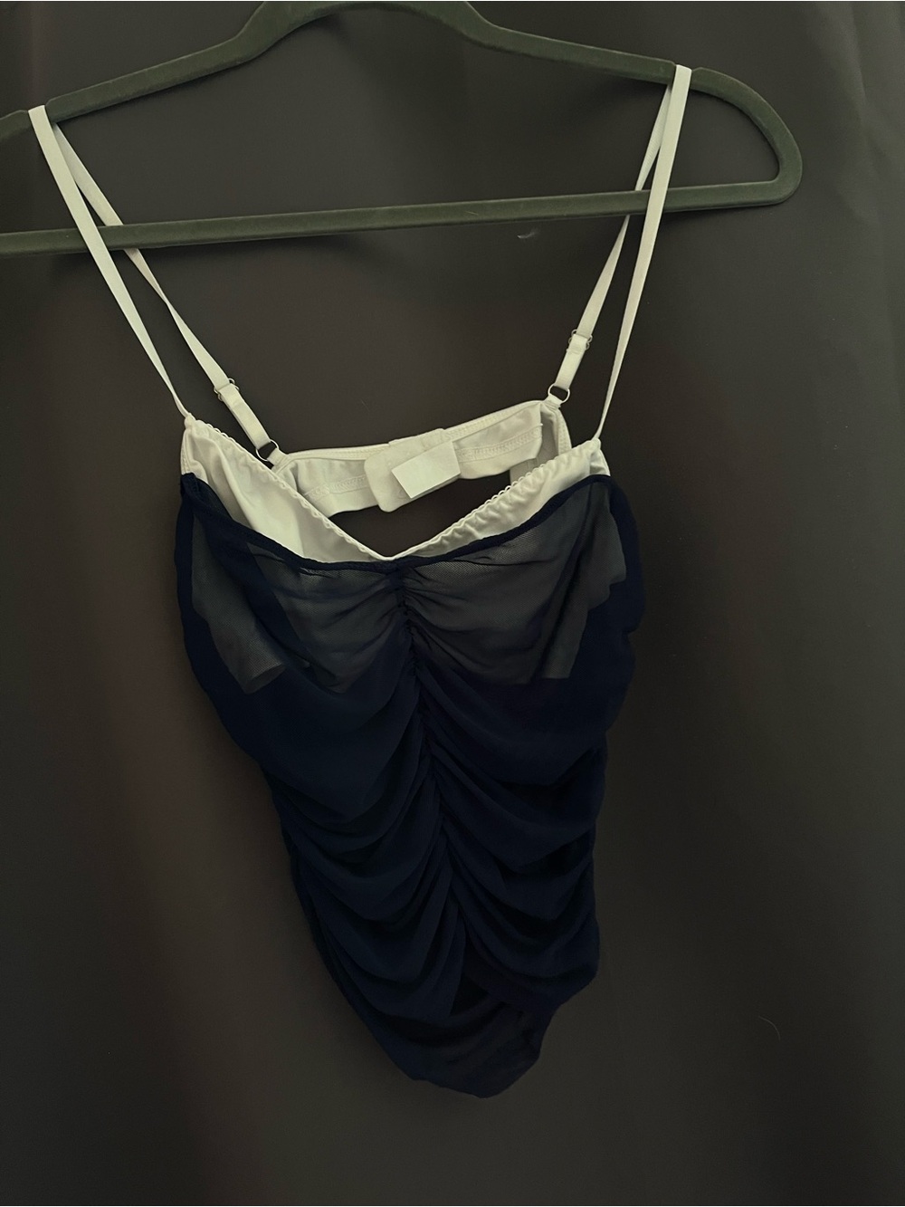 Sheer Ruched Navy and White Cami Bra